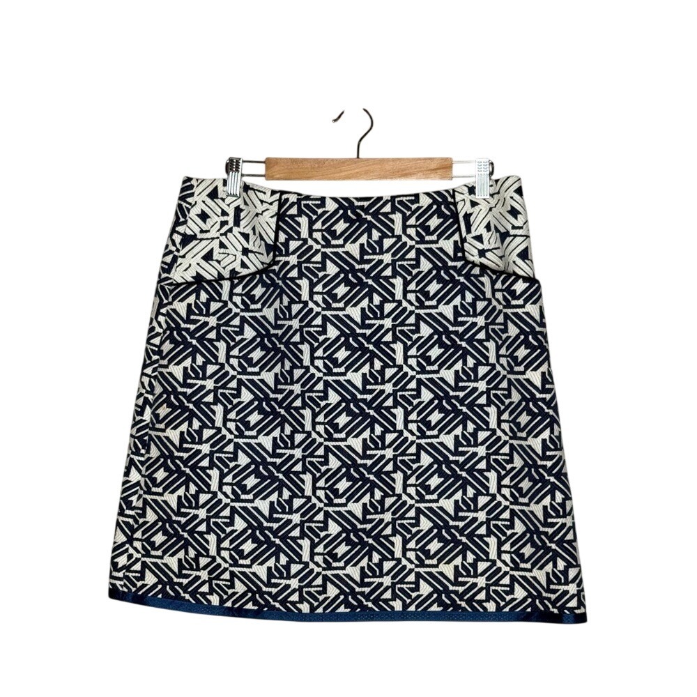 Antonio Melani Geometric Jacquard Mini‎ Skirt Women's 12 Navy Ivory Tailored